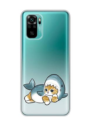 Прозрачный чехол на xiaomi redmi note 10 / note 10s :: котенок акула (принт 355)