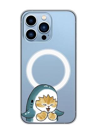 Магнитный чехол на iphone 13 pro max с поддержкой magsafe :: котёнок акула (принт 376)