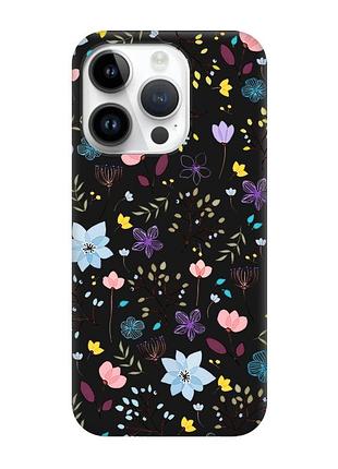 Матовый черный чехол на apple iphone 14 pro цветочный фон (принт 267)