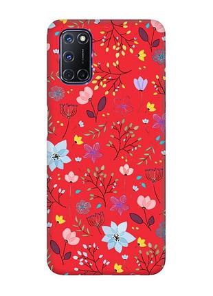 Матовый красный чехол на oppo a52/ a72/ a92 :: цветочный фон (принт 267)
