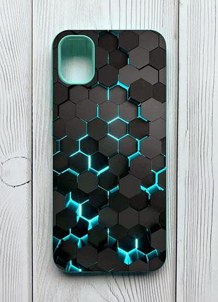 Матовый чехол с бирюзовыми боками на samsung galaxy a04e / a042 :: соты 3d (принт 357)