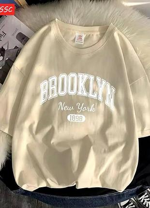 Женская стильная футболка loys оверсайз brooklyn new york бежевый xxl