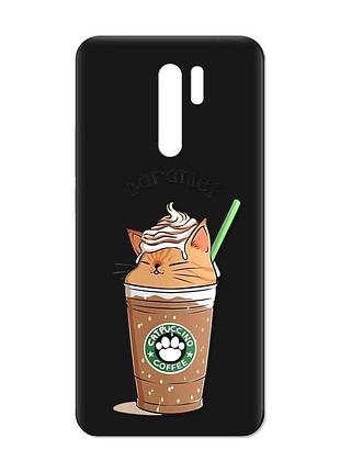 Матовый черный чехол на xiaomi redmi 9 :: капучино котик (принт 97)