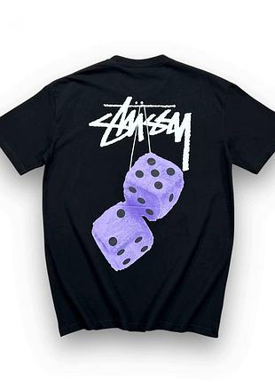 Чорна футболка loys stussy fuzzy dice logo унісекс стасі стуссі кубики фіолетові xl