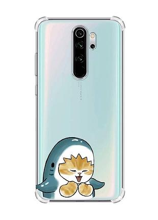 Чехол с утолщёнными углами на xiaomi redmi note 8 pro :: котёнок акула (принт 376)
