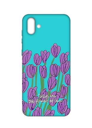 Матовый бирюзовый чехол на samsung galaxy a04 :: тюльпаны (принт 265)