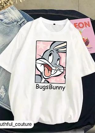 Жіноча стильна оверсайз футболка loys з принтом bugs bunny білий 2 s