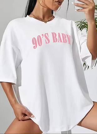 Женский оверсайз футболка loys с надписью 90 s baby белый s
