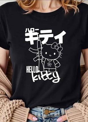 Жіноча футболка loys з принтом hello kitty ( футболка loys жіноча хеллоу кітті ) чорний s