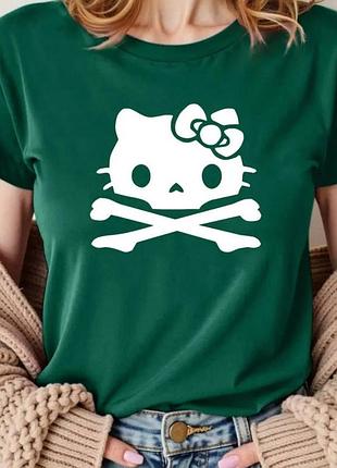 Жіноча футболка loys з принтом hello kitty ( футболка loys жіноча хеллоу кітті ) зелений xl