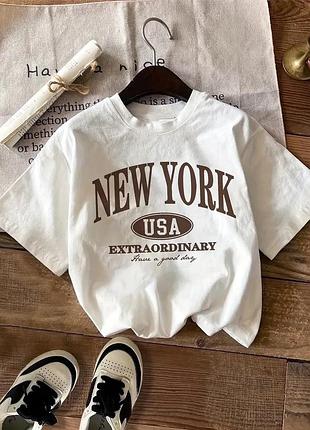 Женская стильная футболка loys оверсайз new york usa белый xl