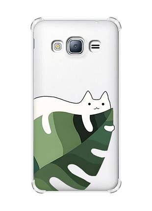 Чохол з потовщеними кутами на samsung galaxy j3(2016) j310 :: кіт на листку (принт 367)