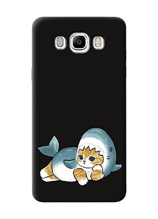 Матовый черный чехол на samsung galaxy j7(2016) j710 :: котенок акула (принт 355)