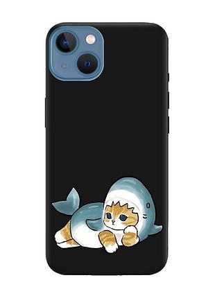 Матовий чорний чохол на apple iphone 13 :: котик акула (принт 355)