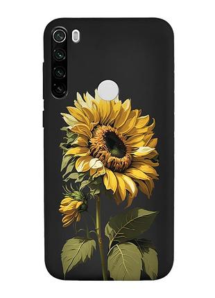 Матовый черный чехол на xiaomi redmi note 8t :: подсолнечник (принт 274)