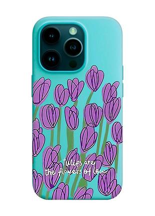 Матовый бирюзовый чехол на apple iphone 14 pro :: тюльпаны (принт 265)
