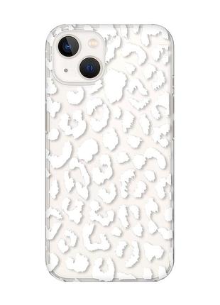 Прозрачный чехол с защитой камеры на iphone 14 plus :: леопардовый принт белый (принт 375)