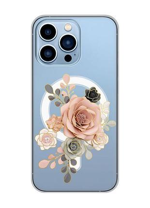 Магнитный чехол на iphone 13 pro max с поддержкой magsafe :: розы (принт 275)