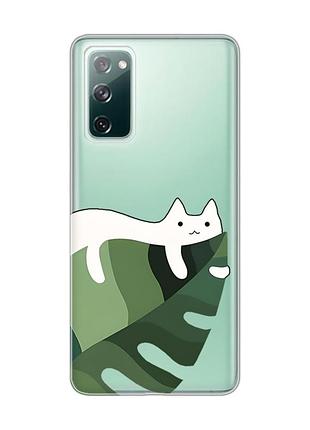 Прозрачный чехол на samsung galaxy s20 fe :: кот на листе (принт 367)