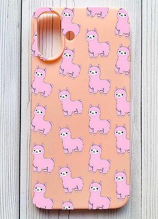 Матовый персиковый чехол на iphone 16 plus ламы розовые (принт 101)
