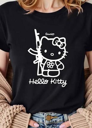 Женская футболка loys с принтом hello kitty (футболка loys женская хеллоу котти ) черный l