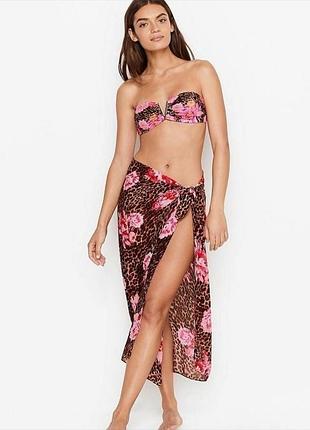 Парео пляжна накидка victoria's secret з тигровим та квітковим принтом