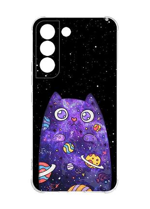Чехол с утолщёнными углами на samsung galaxy s22 :: фиолетовая кошка (принт 361)