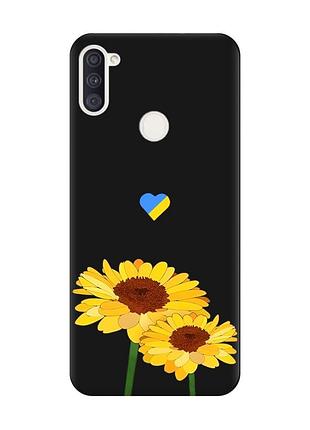 Матовый черный чехол на samsung galaxy a11 :: желтые цветы (принт 364)