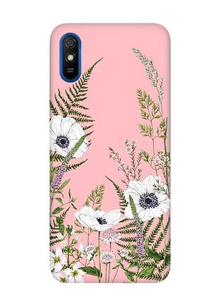Матовий рожевий чохол на xiaomi redmi 9a :: квіти польові (принт 363)