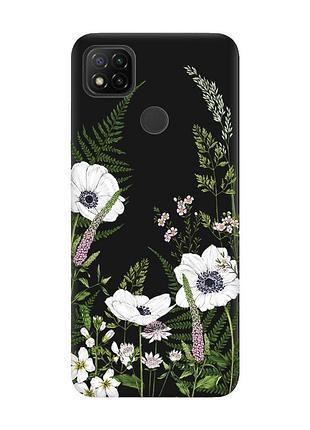 Матовый черный чехол на xiaomi redmi 9c/10a :: цветы полевые (принт 363)