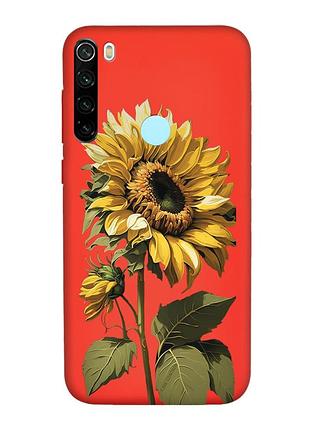 Матовый красный чехол на xiaomi redmi note 8t :: подсолнечник (принт 274)