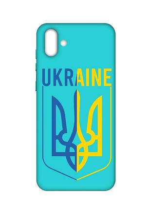 Матовый бирюзовый чехол на samsung galaxy a04 :: тризуб (патриотический принт 254)