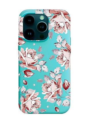 Матовый бирюзовый чехол на apple iphone 14 pro :: фон розы (принт 273)