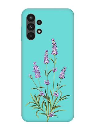 Матовый бирюзовый чехол на samsung galaxy a13 4g :: веточки лаванды (принт 266)