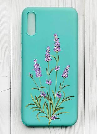 Матовый бирюзовый чехол на xiaomi redmi 9а :: веточки лаванды (принт 266)