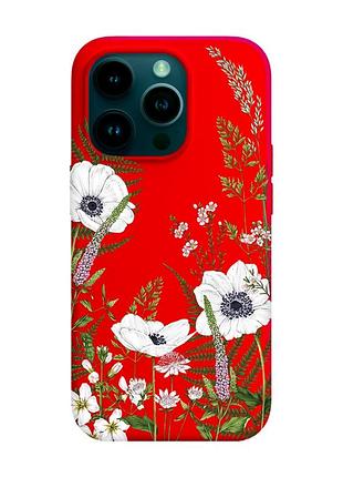Матовий червоний чохол на apple iphone 14 pro квіти польові (принт 363)
