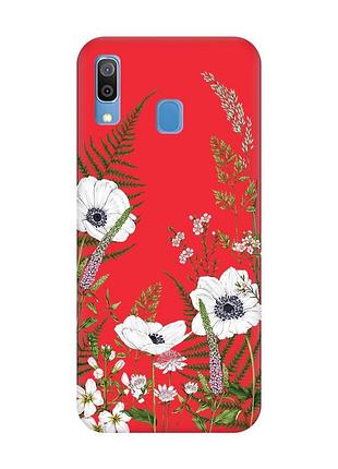 Матовый красный чехол на samsung galaxy a30 (2019) / a20 (2019) цветы полевые (принт 363)