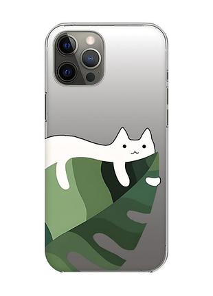Прозрачный чехол на iphone 12 pro max :: кот на листе (принт 367)