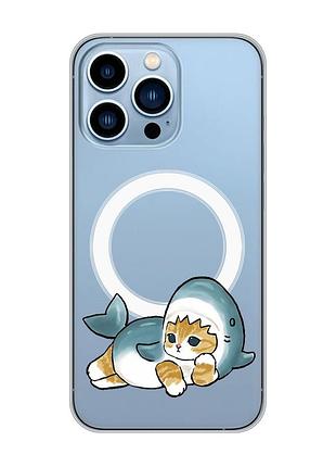 Магнитный чехол на iphone 13 pro max с поддержкой magsafe :: котенок акула (принт 355)