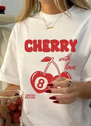 Женский оверсайз футболка loys с принтом cherry s