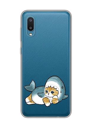 Прозорий чохол на samsung galaxy a02/a022 (2021) :: котик акула (принт 355)