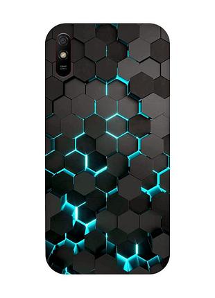 Матовый чехол с красными боками на xiaomi redmi 9a :: соты 3d (принт 357)