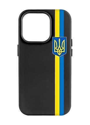 Матовий чорний чохол на apple iphone 14 pro max :: стрічка україна (патріотичний принт 253)