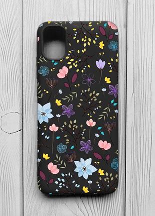Матовый черный чехол на samsung galaxy a04e/a042 цветочный фон (принт 267)