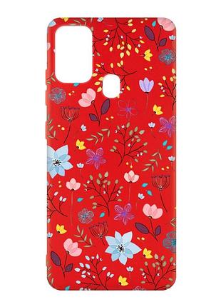 Матовый красный чехол на samsung galaxy m30s/m21 :: цветочный фон (принт 267)