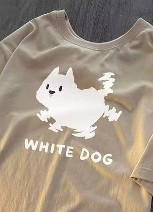 Жіноча стильна оверсайз футболка loys white dog бежевий xs