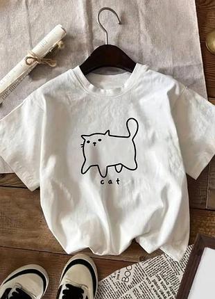 Жіноча оверсайз футболка loys з принтом cat білий xs