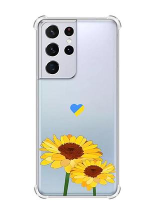 Чохол з потовщеними кутами на samsung galaxy s21 ultra :: жовті квіти (принт 364)