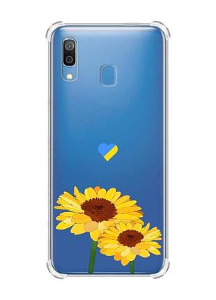 Чехол с утолщёнными углами на samsung galaxy a30 (2019) / a20 (2019) :: желтые цветы (принт 364)