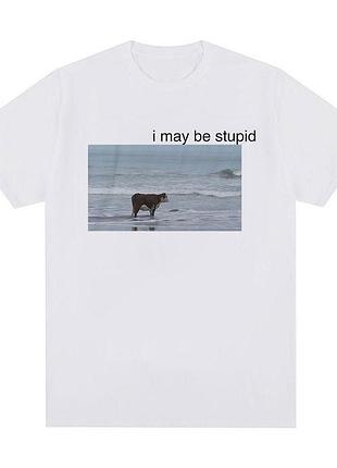 Женская футболка loys с принтом i may be stupid cow on beach белый m